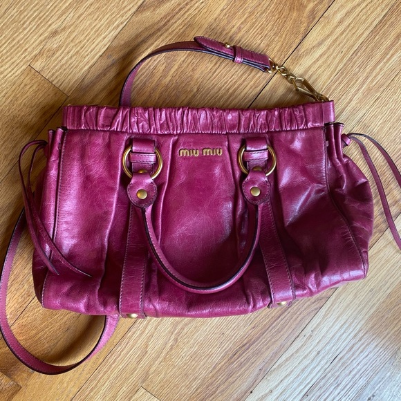 Miu Miu Handbags - MIU MIU vintage magenta pink leather crossbody medium bag